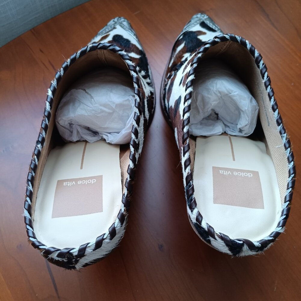 NWT Silver Toe Western Cow Print Animal Hair Heeled Mules - Picture 6 of 14
